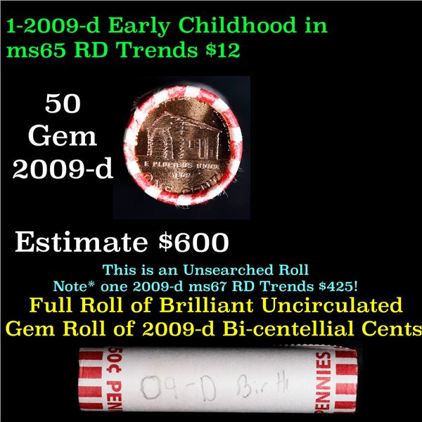 Shotgun Lincoln 1c roll, 2009-d Birth 50 pcs Bank Wrapper.