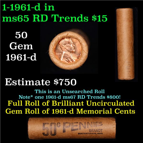 Shotgun Lincoln 1c roll, 1961-d 50 pcs Brandt Wrapper.