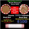 Image 1 : Mixed small cents 1c orig shotgun roll, 1956-d Wheat Cent, Wheat Cent other end, Brinks Wrapper.