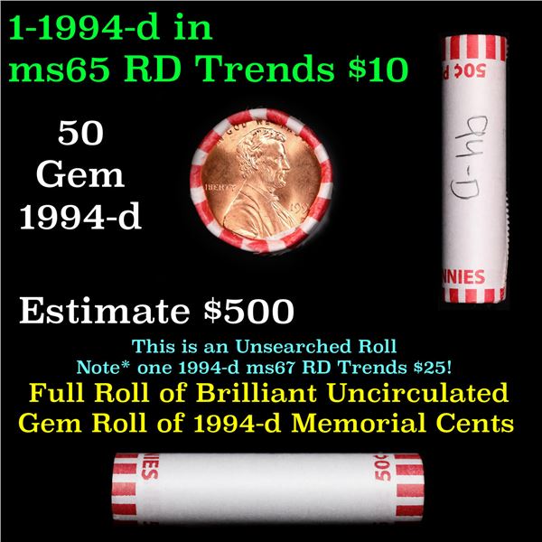 Shotgun Lincoln 1c roll, 1994-d 50 pcs Bank Wrapper.