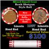 Image 1 : Mixed small cents 1c orig shotgun roll, 1927-p Lincoln Cent, Wheat Cent other end, Brinks Wrapper.