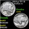 Image 1 : 1913-p TY II Buffalo Nickel 5c Grades Select Unc