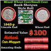 Image 1 : Mixed small cents 1c orig shotgun roll, 1943-p Lincoln Cent, Wheat Cent other end, Nathan's Brandt W