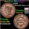 ***Auction Highlight*** 1850 Braided Hair Half Cent 1/2c Graded ms63 bn By SEGS (fc)