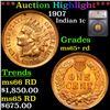 ***Auction Highlight*** 1907 Indian Cent 1c Grades Gem+ Unc RD By SEGS (fc)