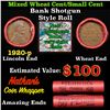 Image 1 : Mixed small cents 1c orig shotgun roll, 1920-p Lincoln Cent, Wheat Cent other end, Nathan's Brandt W
