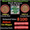Mixed small cents 1c orig shotgun roll, 1917-d Lincoln Cent, 1929-p Lincoln Cent other end, Nathan's