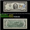 Image 1 : 1976 $2 Green Seal Federal Reserve Note, First Day of Issue, With Stamp Grades Choice AU