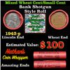 Image 1 : Mixed small cents 1c orig shotgun roll, 1943-p Steel Cent, Wheat Cent other end, Nathan's Brandt Wra