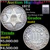 Image 1 : ***Auction Highlight*** 1872 Three Cent Silver 3cs Graded ms62 By SEGS (fc)