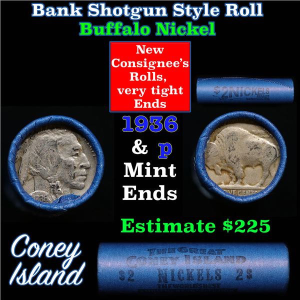 Buffalo Nickel Shotgun Roll in Old Bank Style 'Coney Island'  Wrapper 1936 &p      Mint Ends