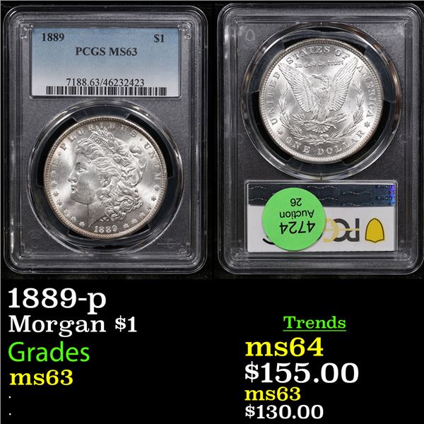 PCGS 1889-p Morgan Dollar $1 Graded ms63 By PCGS