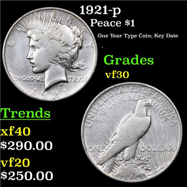 1921-p Peace Dollar $1 Grades vf++