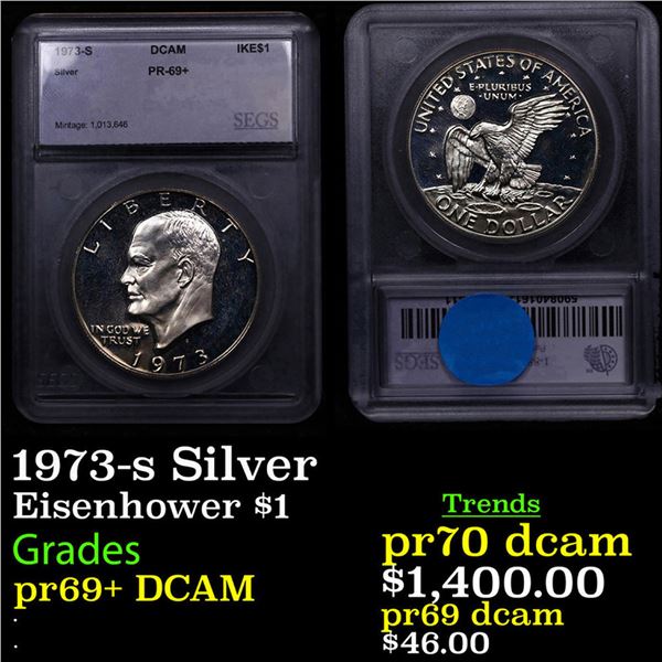 Proof 1973-s Silver Eisenhower Dollar $1 Graded pr69+ DCAM By SEGS