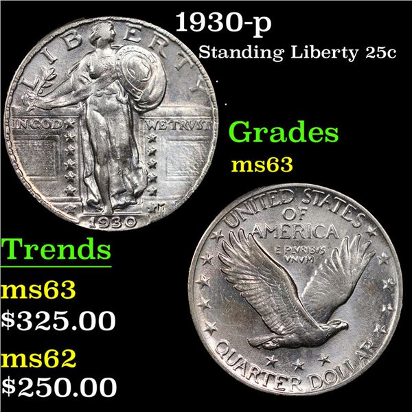 1930-p Standing Liberty Quarter 25c Grades Select Unc