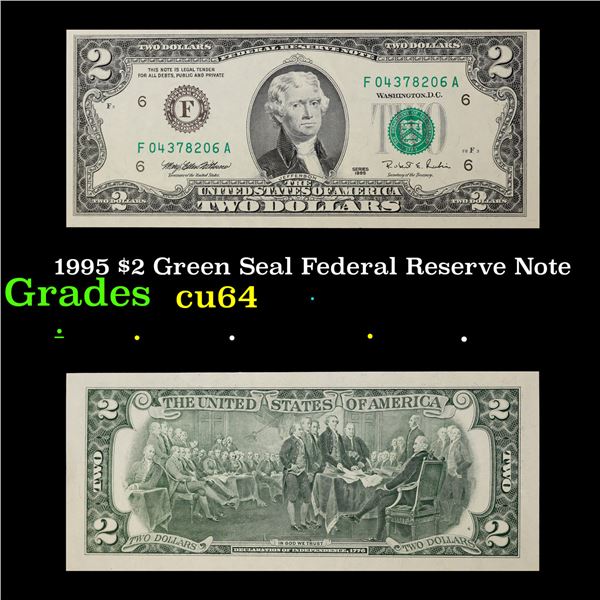 1995 $2 Green Seal Federal Reserve Note Grades Choice CU