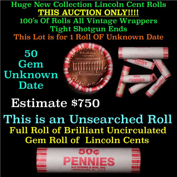 New Consignee This Auction Only!!! Shotgun Lincoln 1c roll, Unknown 50 pcs String & Son Wrapper.