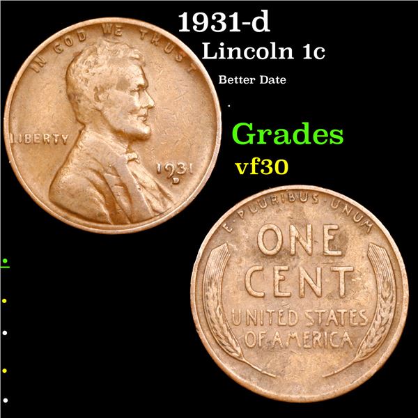 1931-d Lincoln Cent 1c Grades vf++