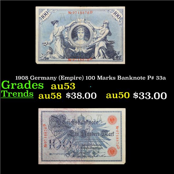 1908 Germany (Empire) 100 Marks Banknote P# 33a Grades Select AU