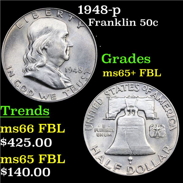 1948-p Franklin Half Dollar 50c Grades GEM+ FBL