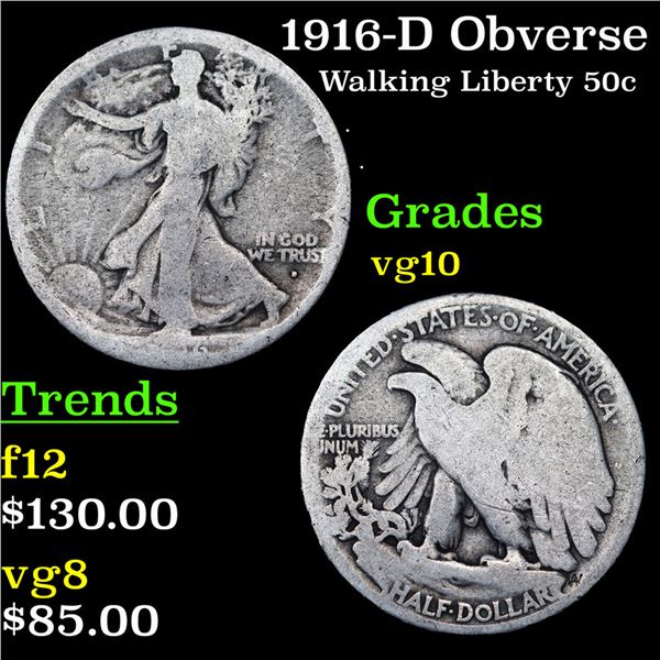 1916-d Walking Liberty Half Dollar 50c Grades vg+.