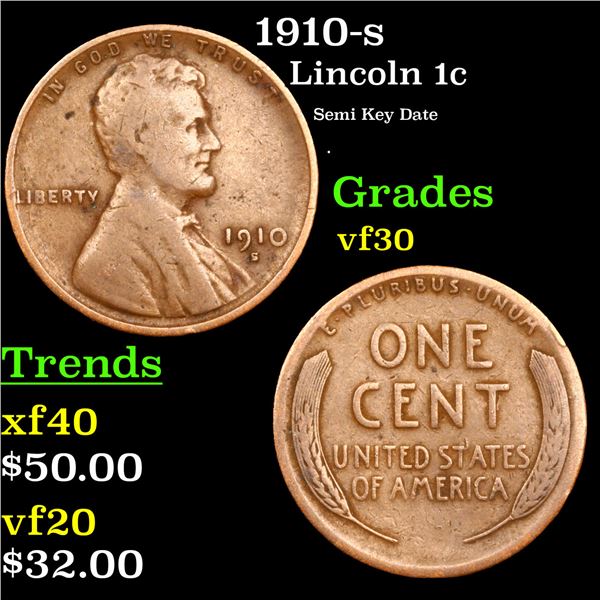 1910-s Lincoln Cent 1c Grades vf++