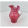 Image 1 : Antique Cranberry Ruffled Glass Pitcher
