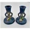 Image 1 : Roseville Pottery Blue Snowberry Candlesticks