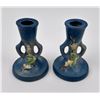 Image 2 : Roseville Pottery Blue Snowberry Candlesticks