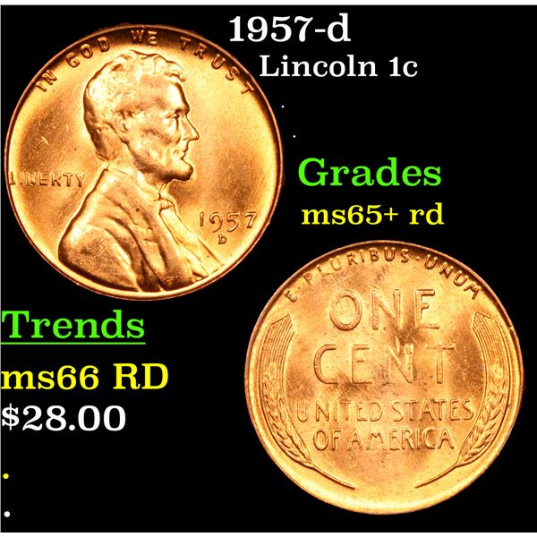 1957-d Lincoln Cent 1c Grades Gem+ Unc RD