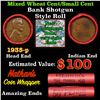 Image 1 : Mixed small cents 1c orig shotgun roll, 1935-p Lincoln Cent, Wheat Cent other end, Nathan's Brandt W