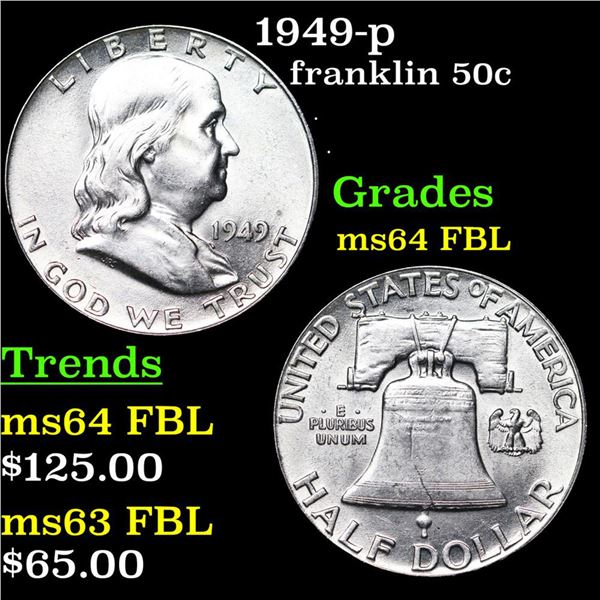 1949-p Franklin Half Dollar 50c Grades Choice Unc