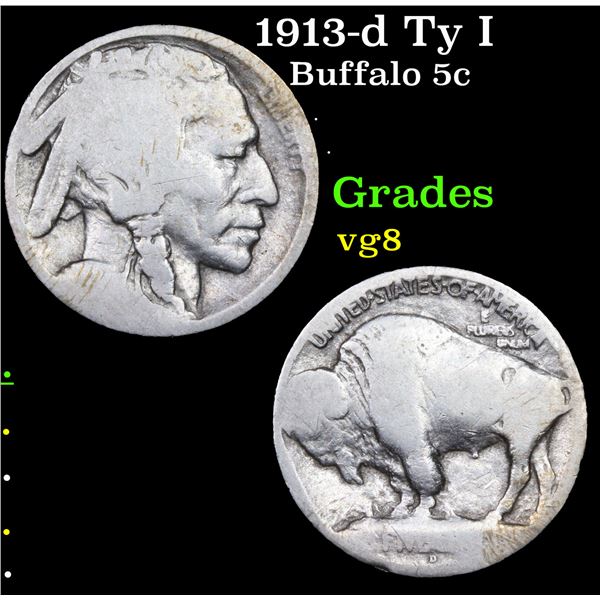 1913-d Ty I Buffalo Nickel 5c Grades vg, very good