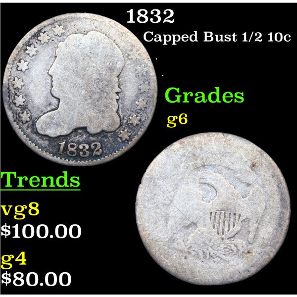 1832 Capped Bust Half Dime 1/2 10c Grades g+