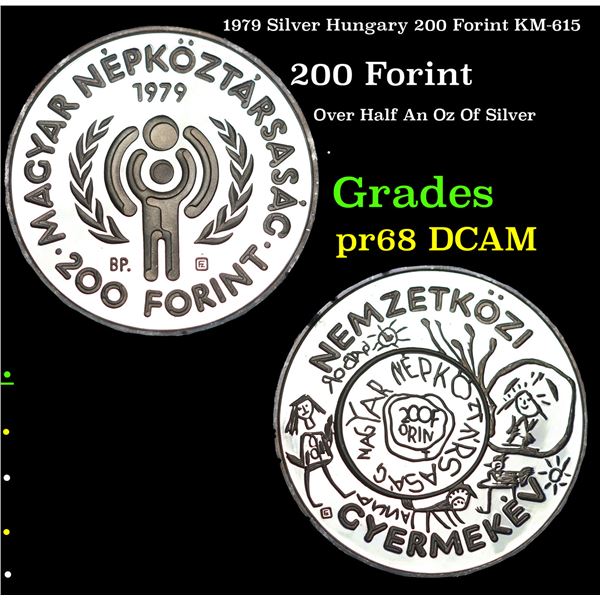 Proof 1979 Silver Hungary 200 Forint KM-615 Grades GEM++ Proof Deep Cameo