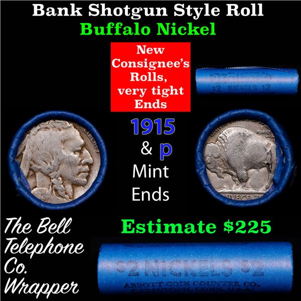 Buffalo Nickel Shotgun Roll in Old Bank Style 'Abbott Coin Counter' Wrapper 1924 & p Mint Ends