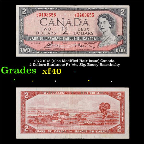 1972-1973 (1954 Modified Hair Issue) Canada 2 Dollars Banknote P# 76c, Sig. Bouey-Rasminsky Grades x