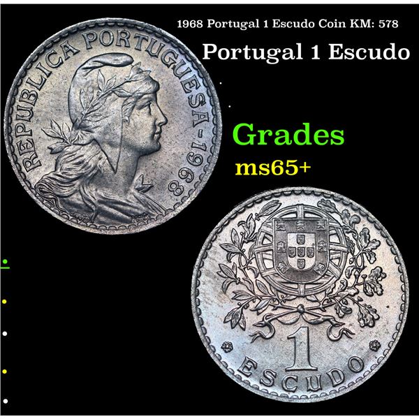 1968 Portugal 1 Escudo Coin KM: 578 Grades GEM+ Unc