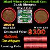 Image 1 : Mixed small cents 1c orig shotgun roll, 1909-p Lincoln Cent Cent, Wheat Cent other end, Nathan's Bra