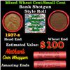 Image 1 : Mixed small cents 1c orig shotgun roll, 1937-s Lincoln Cent, Wheat Cent other end, Nathan's Brandt W