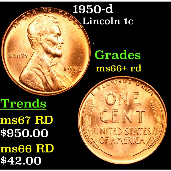 1950-d Lincoln Cent 1c Grades GEM++ RD