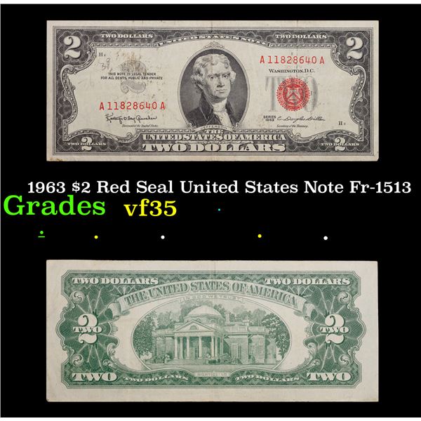 1963 $2 Red Seal United States Note Fr-1513 Grades vf++