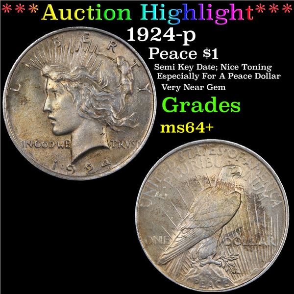 1924-p Peace Dollar $1 Grades Choice+ Unc