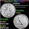 Image 1 : ***Auction Highlight*** 1938-d Walking Liberty Half Dollar 50c Graded Select Unc BY USCG (fc)