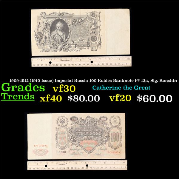1909-1912 (1910 Issue) Imperial Russia 100 Rubles Banknote P# 13a, Sig. Konshin Grades vf++