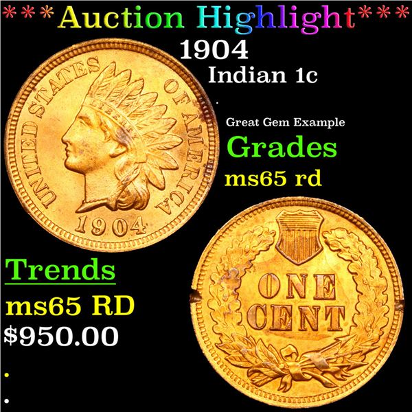 ***Auction Highlight*** 1904 Indian Cent 1c Graded GEM Unc RD BY USCG (fc)