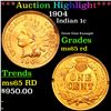 Image 1 : ***Auction Highlight*** 1904 Indian Cent 1c Graded GEM Unc RD BY USCG (fc)