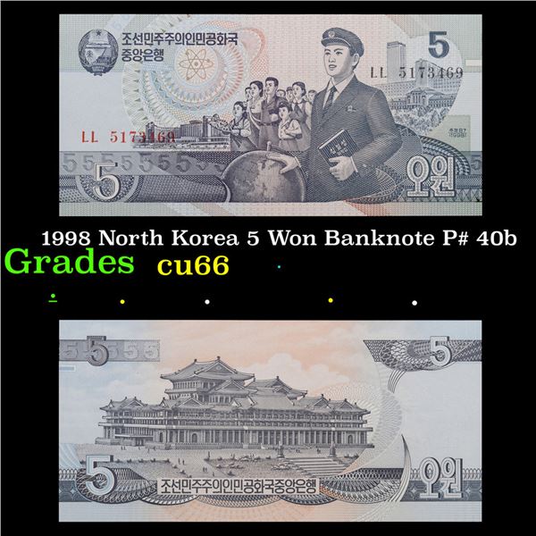 1998 North Korea 5 Won Banknote P# 40b Grades Gem+ CU