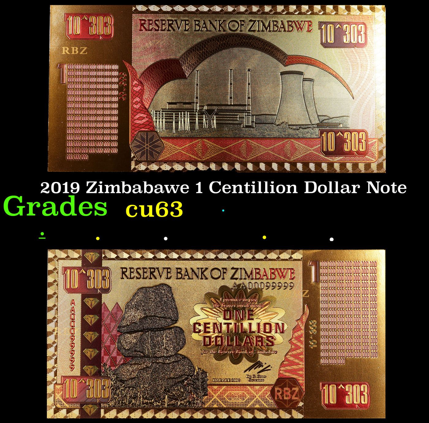 Centillion 2019 Zimbabawe 1 Centillion Dollar Note Grades Select CU
