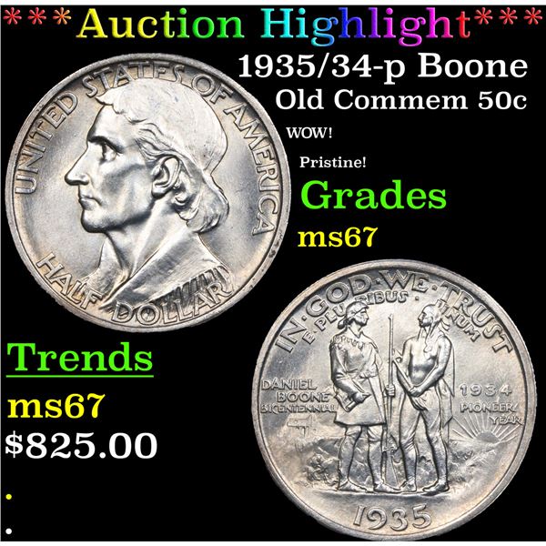 ***Auction Highlight*** 1935/34-p Boone Old Commem Half Dollar 50c Graded ms67 BY SEGS (fc)
